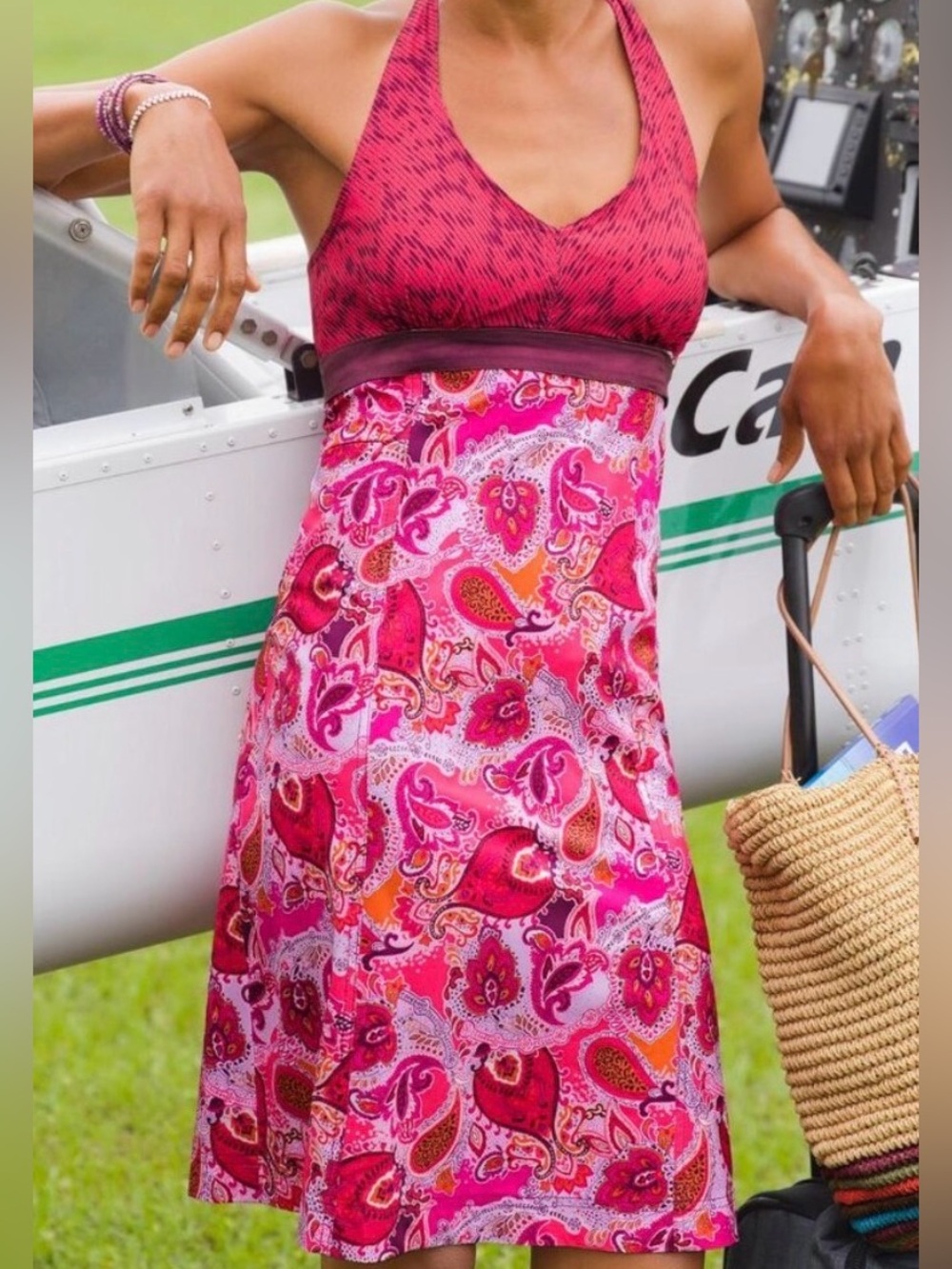 Athleta Pack Everywhere Halter Dress Pink & Purple Paisley Sundress Size  M/ 8